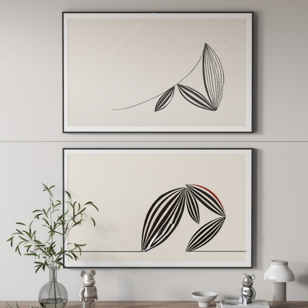 现代叶子挂画装饰画3D模型