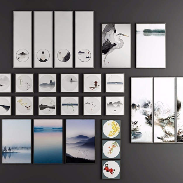 新中式挂画组合3D模型