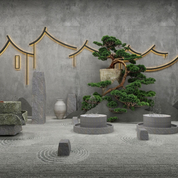 新中式庭院景观小品3D模型