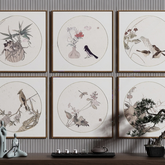新中式花鸟装饰画3D模型