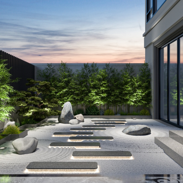  新中式庭院景观3D模型