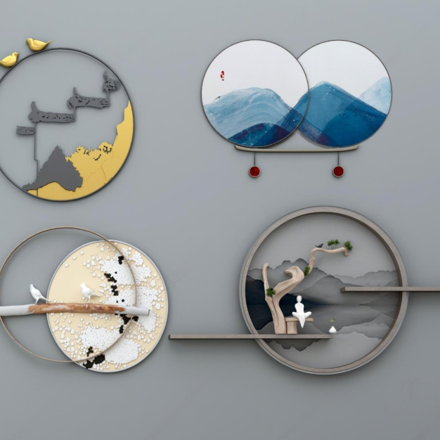  新中式墙饰挂件挂画组合3D模型