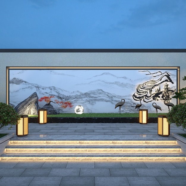 新中式庭院景观3D模型