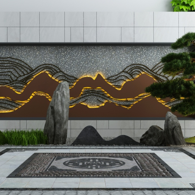 新中式庭院景观3D模型