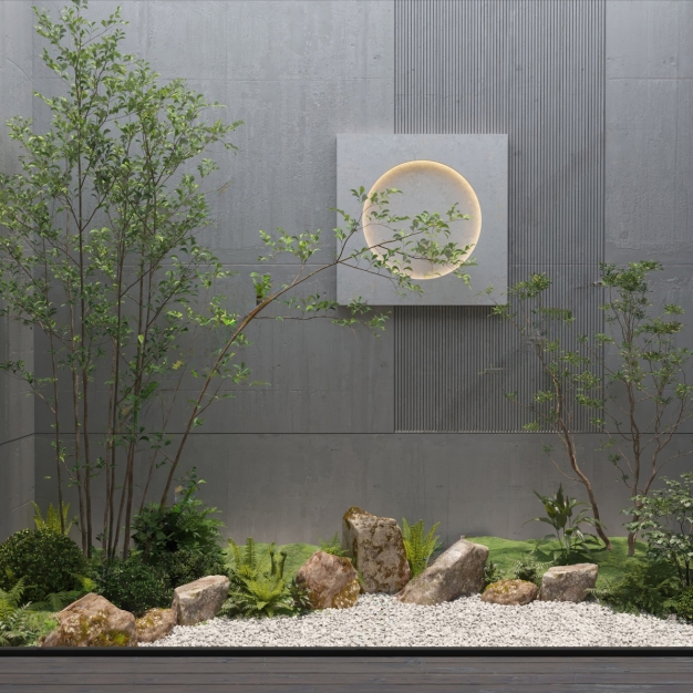现代绿植石头景观小品3D模型