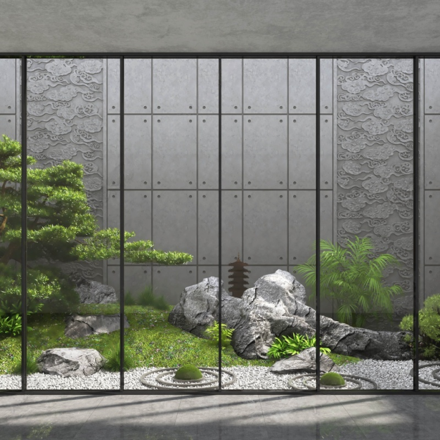  新中式庭院景观3D模型