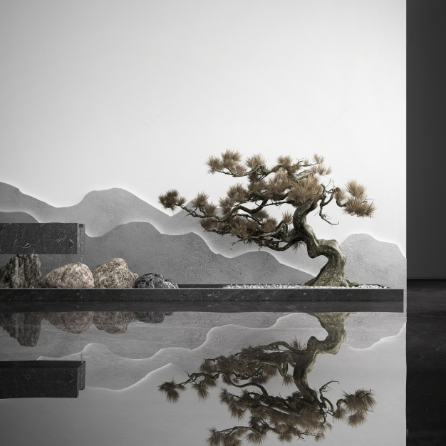 新中式假山山水景观3D模型