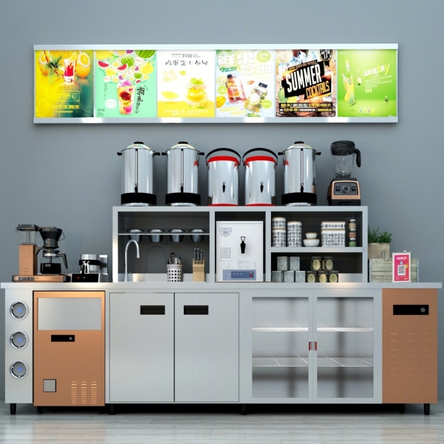 现代奶茶甜品店操作台3D模型