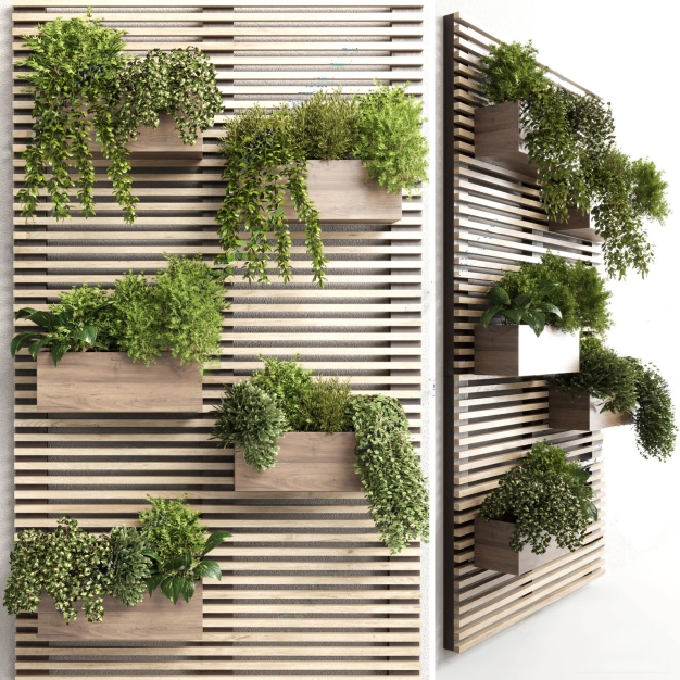 现代绿植盆栽墙3D模型