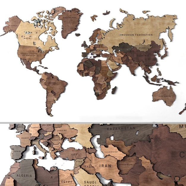 现代木制世界地图墙饰3D模型