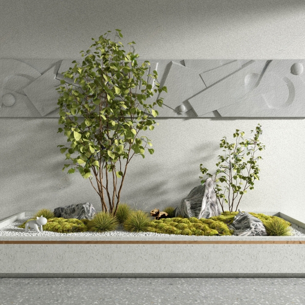  现代苔藓盆栽造景3D模型