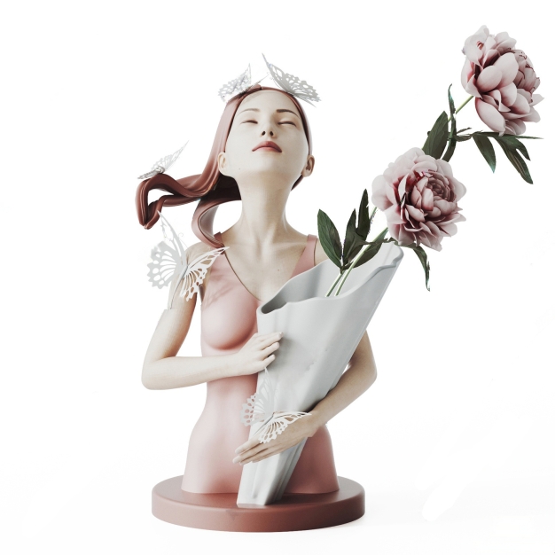 现代捧花女孩雕塑摆件3D模型