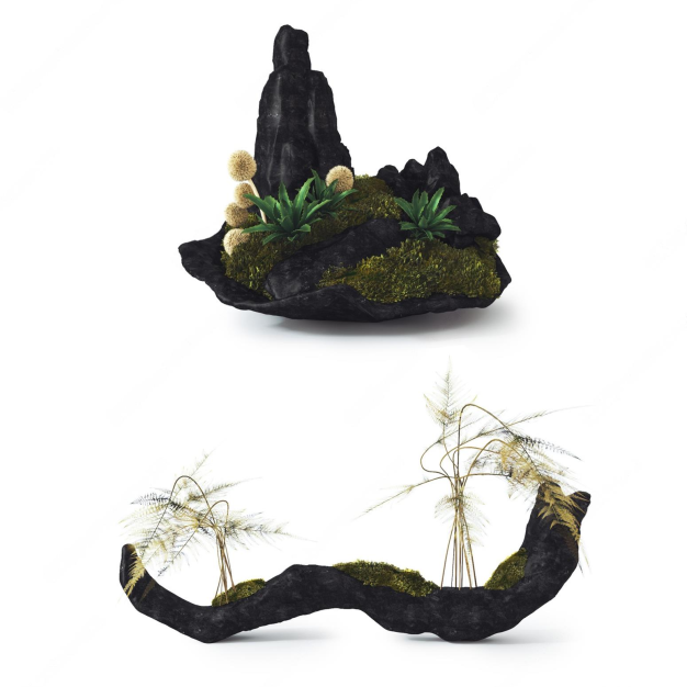 新中式石头假山饰品摆件3D模型