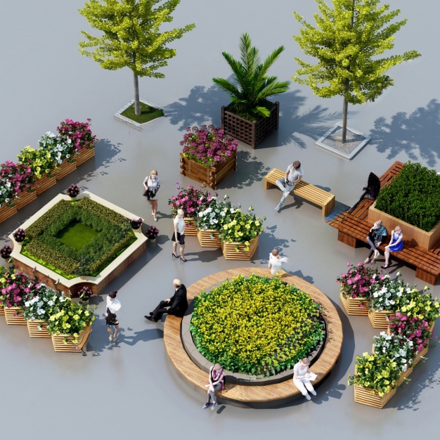 户外花坛 花箱 盆栽3D模型