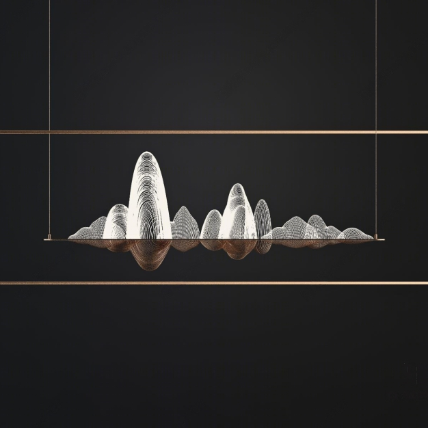 新中式金属山水吊灯3D模型