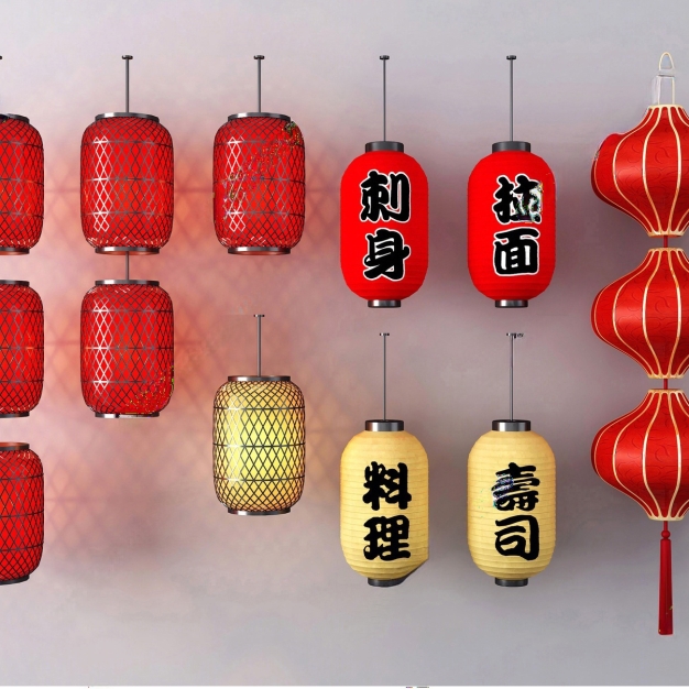 新中式吊灯组合3D模型
