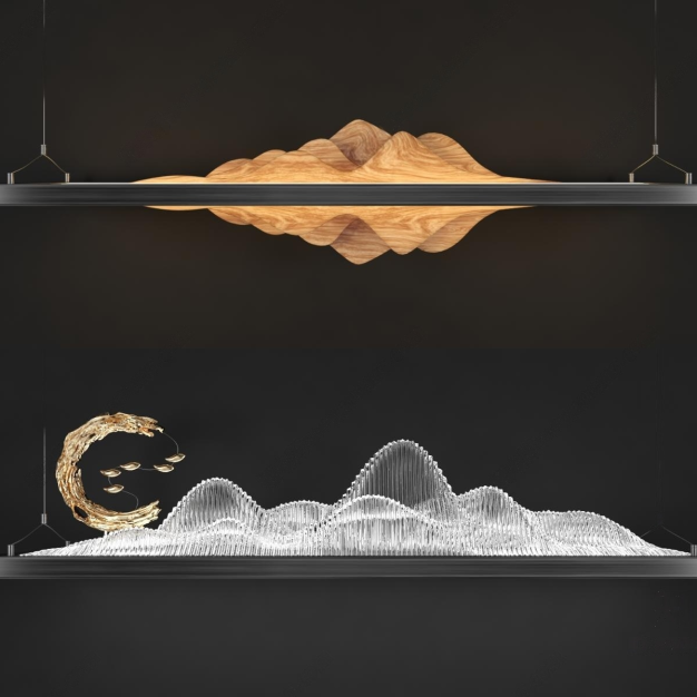  新中式山脉装饰灯组合3D模型