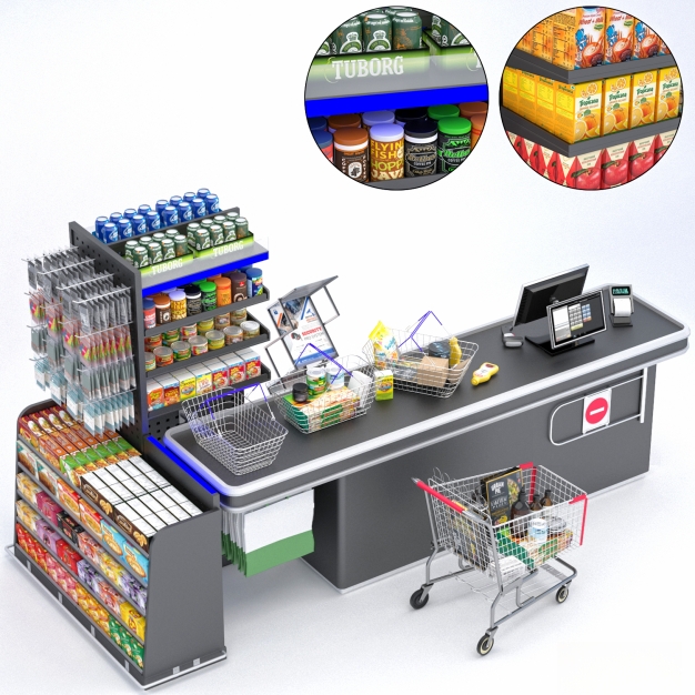 现代超市收银台货架3D模型