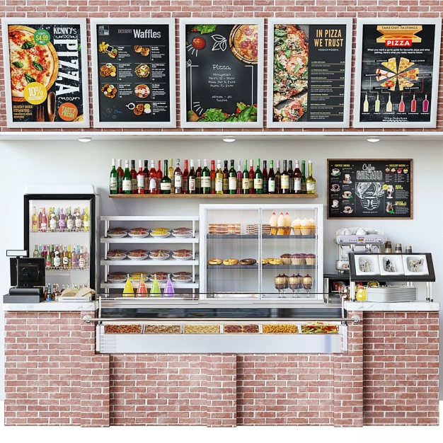 现代咖啡披萨店3D模型