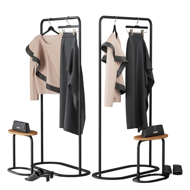 现代服装衣架包包鞋子D模型