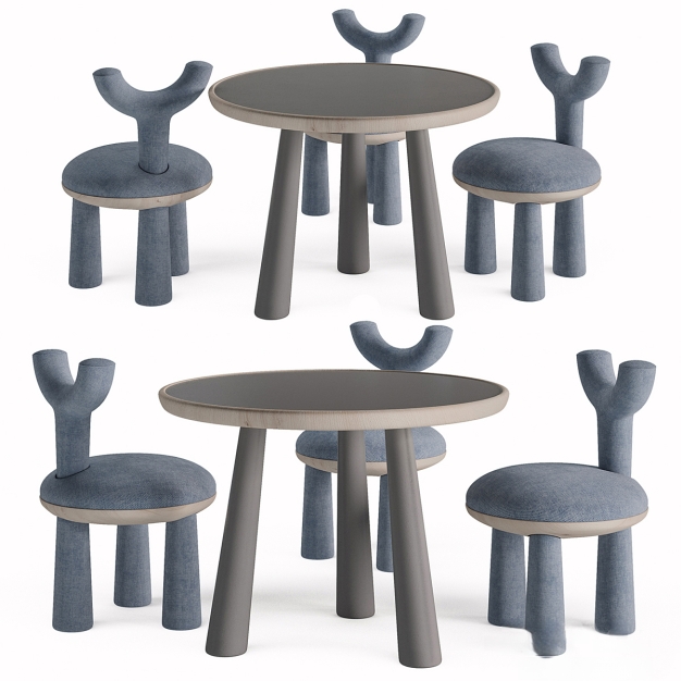 北欧布艺羊角儿童桌椅3D模型