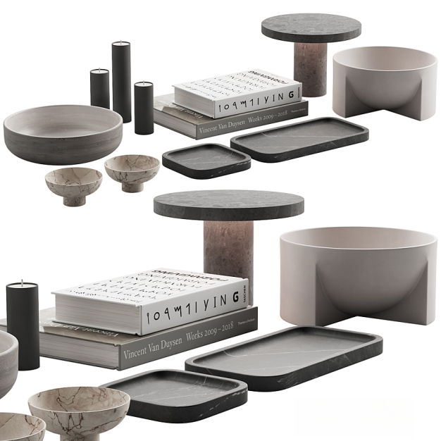 现代陶瓷碗边几装饰品组合3D模型